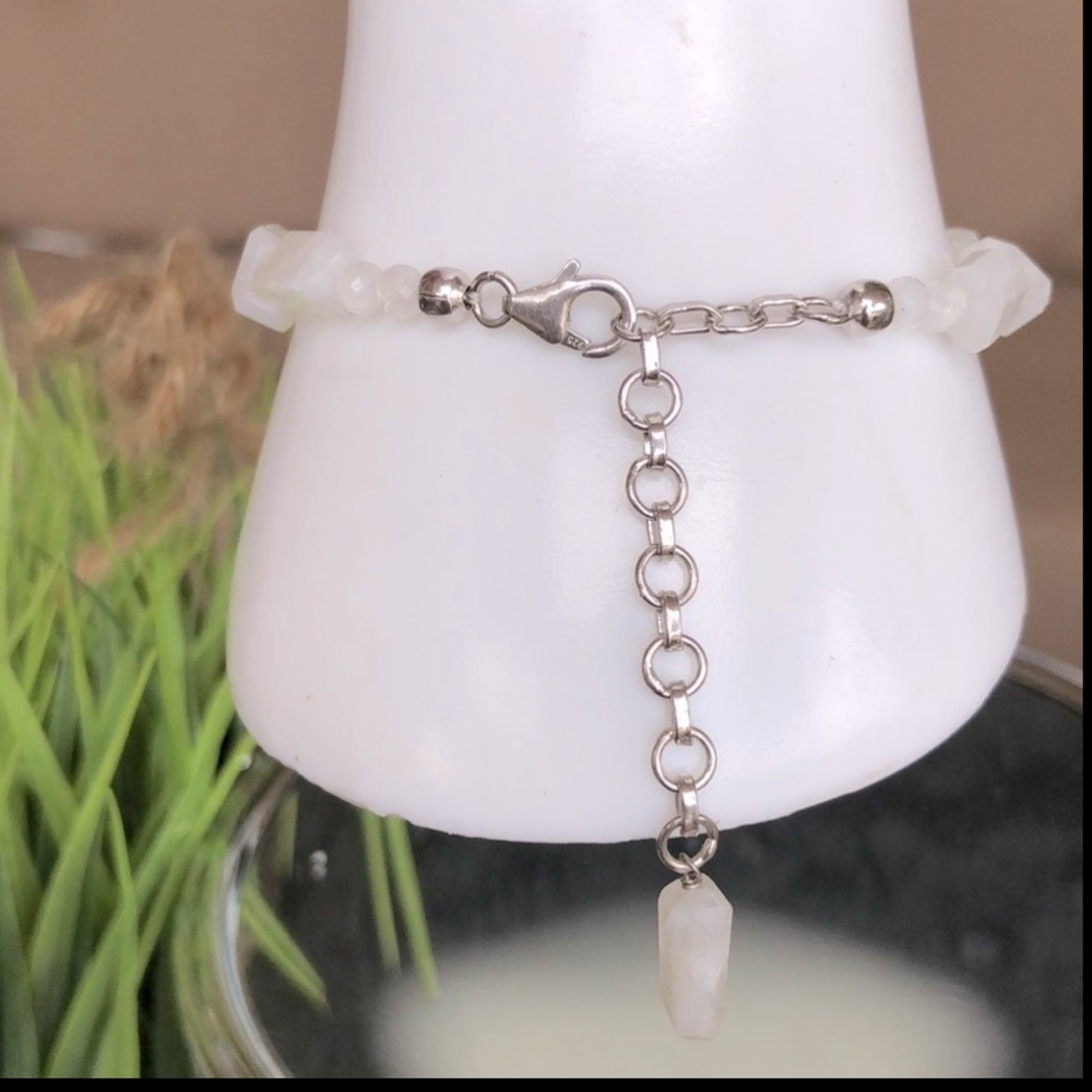 Rough Cut Rainbow Moonstone Sterling Silver Bracelet - Picture 10 of 12